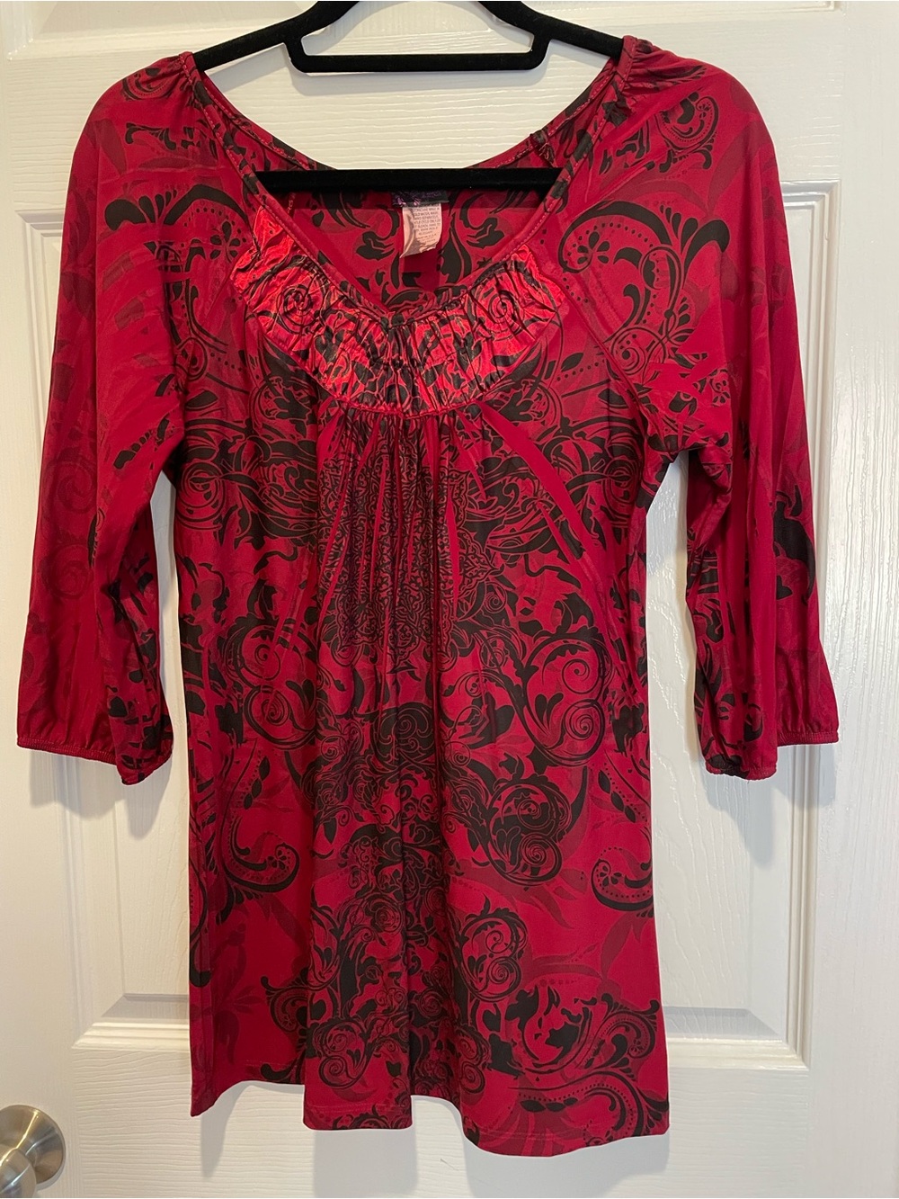 Agenda Red and Black Floral-Print Tunic
